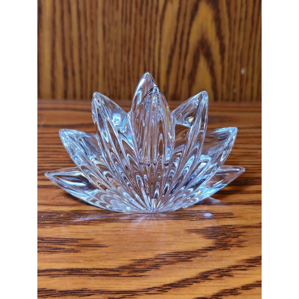 Vintage Clear Crystal Lotus Flower Candle Holder